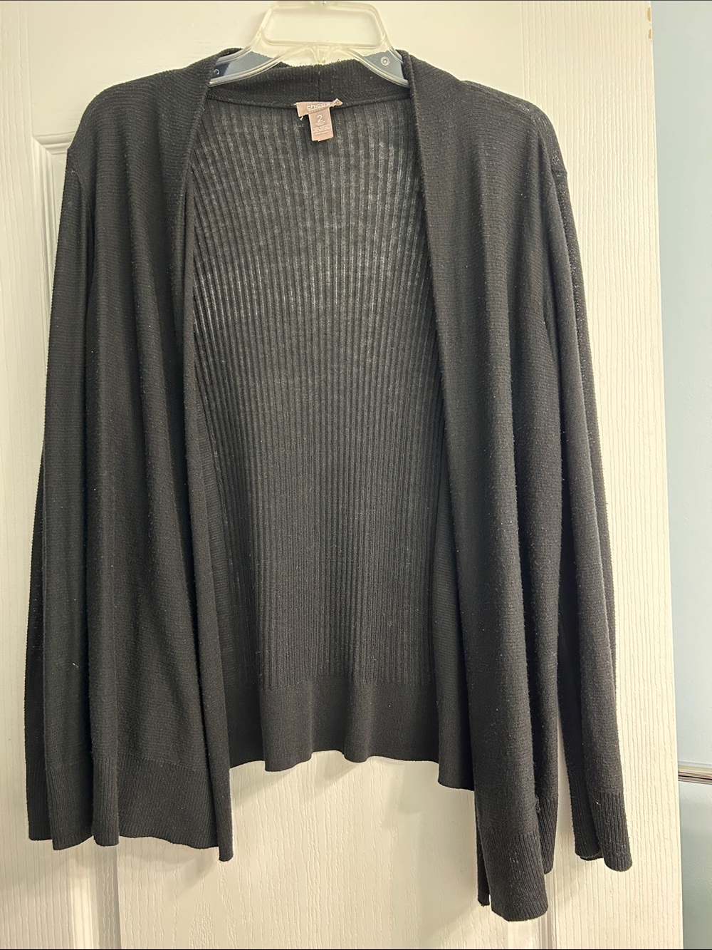 Chico's Black Open-Front Ribbed Back Cardigan